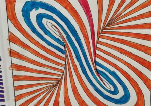 linie spiralne niebieskie i czerwone
