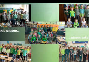 kilka grup dzieci ubranych w zielone stroje