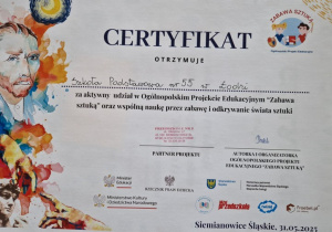 Certyfikat Zabawa Sztuką