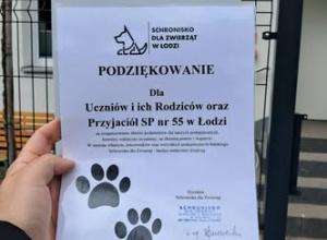 Podziękowania od Schroniska dla Zwierząt