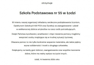 podziękowanie dla szkoły