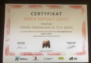 certyfikat akcji "Kapsuła czasu"